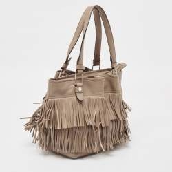 Tod's Beige Leather Fringe Tote