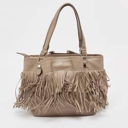 Tod's Beige Leather Fringe Tote