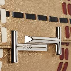 Tod's Gold Leather Mini Double T Shoulder Bag