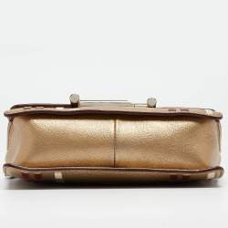 Tod's Gold Leather Mini Double T Shoulder Bag