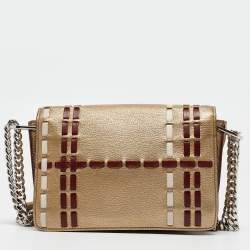 Tod's Gold Leather Mini Double T Shoulder Bag