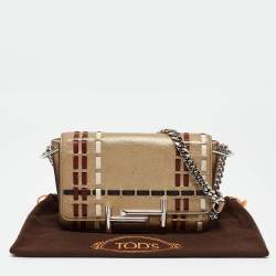 Tod's Gold Leather Mini Double T Shoulder Bag