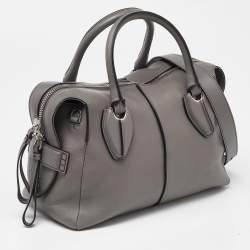 Pre Owned Tod's Grey Leather D-Styling Bauletto Medio Satchel