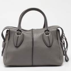 Pre Owned Tod's Grey Leather D-Styling Bauletto Medio Satchel
