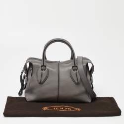 Pre Owned Tod's Grey Leather D-Styling Bauletto Medio Satchel