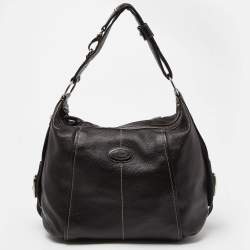 Tod's Dark Brown Leather Side Buckle Hobo