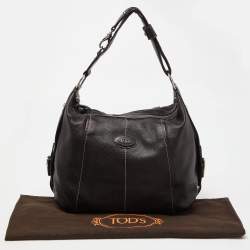 Tod's Dark Brown Leather Side Buckle Hobo