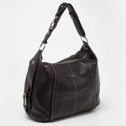 Tod's Dark Brown Leather Side Buckle Hobo