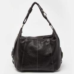 Tod's Dark Brown Leather Side Buckle Hobo
