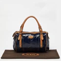 Tod’s Navy Blue/BrownCoated Canvas and Leather G-Bag Easy Sacca Satchel