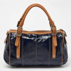 Tod’s Navy Blue/BrownCoated Canvas and Leather G-Bag Easy Sacca Satchel