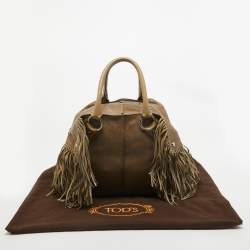 Tod's Beige Snakeskin and Leather Fringe Satchel