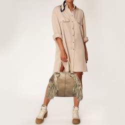 Tod's Beige Snakeskin and Leather Fringe Satchel