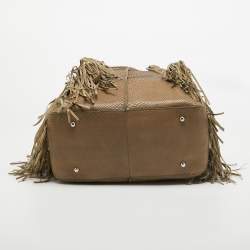 Tod's Beige Snakeskin and Leather Fringe Satchel