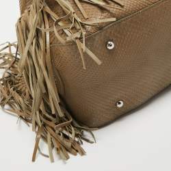 Tod's Beige Snakeskin and Leather Fringe Satchel