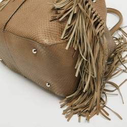 Tod's Beige Snakeskin and Leather Fringe Satchel