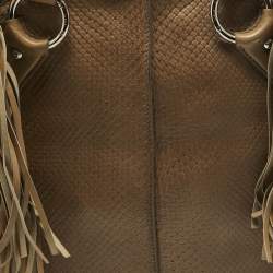 Tod's Beige Snakeskin and Leather Fringe Satchel