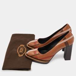 Pre Owned Tod's Brown Leather Platform Pumps Size 37.5 