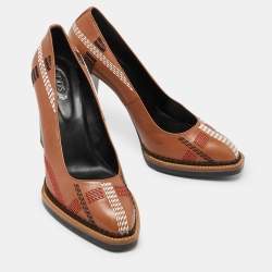 Pre Owned Tod's Brown Leather Platform Pumps Size 37.5 