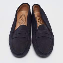 Pre Owned Tod's Navy Blue Suede Penny Loafers Size 37.5