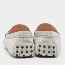 Pre Owned Tod's Silver Glitter Double T Buckle Loafers Size 38.5