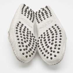 Pre Owned Tod's Silver Glitter Double T Buckle Loafers Size 38.5