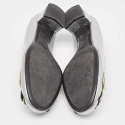 Pre Owned Tod's Silver Leather Fringe Detail Loafer Pumps Size 37.5