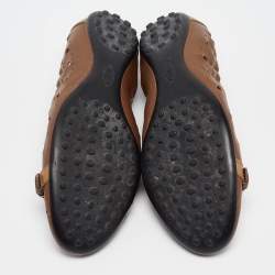 Pre Owned Tod's Brown Laser Cut Leather Scrunch Ballet Flats Size 37.5