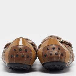 Pre Owned Tod's Brown Laser Cut Leather Scrunch Ballet Flats Size 37.5
