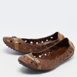 Pre Owned Tod's Brown Laser Cut Leather Scrunch Ballet Flats Size 37.5