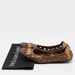 Pre Owned Tod's Brown Laser Cut Leather Scrunch Ballet Flats Size 37.5