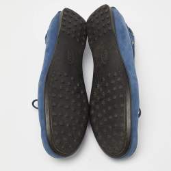 Pre Owned Tod's Blue Nubuck Leather Bow Slip On Loafers Size 37