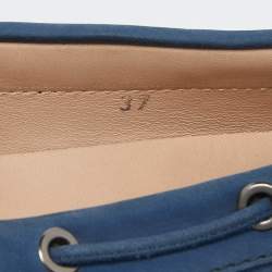 Pre Owned Tod's Blue Nubuck Leather Bow Slip On Loafers Size 37