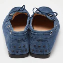 Pre Owned Tod's Blue Nubuck Leather Bow Slip On Loafers Size 37