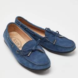Pre Owned Tod's Blue Nubuck Leather Bow Slip On Loafers Size 37