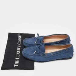 Pre Owned Tod's Blue Nubuck Leather Bow Slip On Loafers Size 37