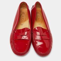 Tod's Red Patent Leather Penny Slip On Loafers Size 36.5