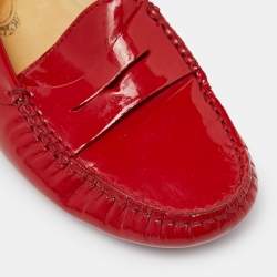 Tod's Red Patent Leather Penny Slip On Loafers Size 36.5