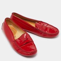 Tod's Red Patent Leather Penny Slip On Loafers Size 36.5