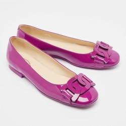 Pre Owned Tod's Purple Patent Leather Gomma Ballet Flats Size 36.5