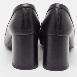 مملوكة مسبقًا Tod's Black Leather Double T Buckle Fringed Loafer Pumps Size 36