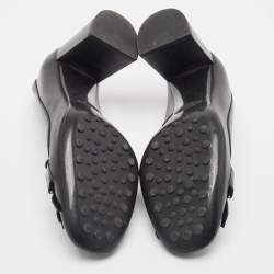 مملوكة مسبقًا Tod's Black Leather Double T Buckle Fringed Loafer Pumps Size 36