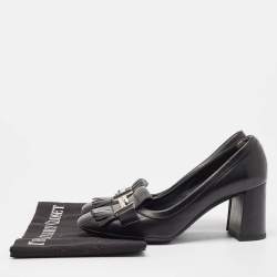 مملوكة مسبقًا Tod's Black Leather Double T Buckle Fringed Loafer Pumps Size 36