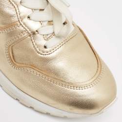 Pre Owned Tod's Gold Leather Lace Up Sneakers Size 39