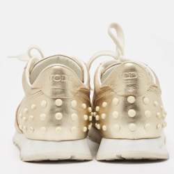 Pre Owned Tod's Gold Leather Lace Up Sneakers Size 39