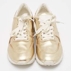 Pre Owned Tod's Gold Leather Lace Up Sneakers Size 39