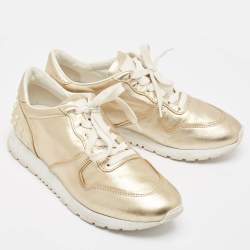 Pre Owned Tod's Gold Leather Lace Up Sneakers Size 39