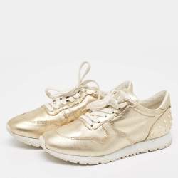 Pre Owned Tod's Gold Leather Lace Up Sneakers Size 39