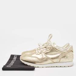 Pre Owned Tod's Gold Leather Lace Up Sneakers Size 39