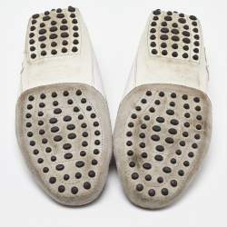 Tod's Grey/White Suede and Leather Bow Slip On Loafers Size 38